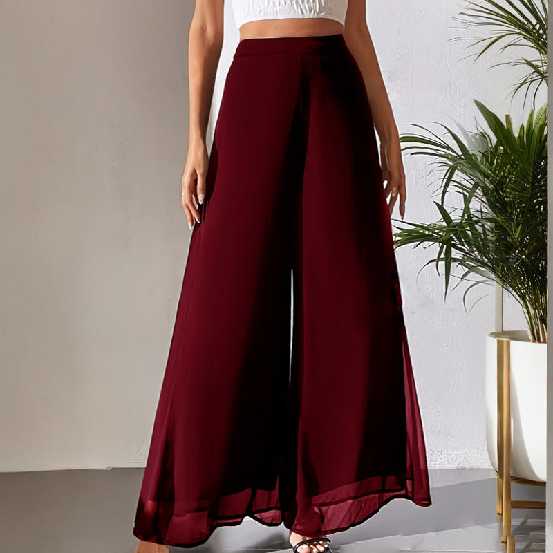 Pantaloni pentru femei cu croi larg, din șifon ușor-9