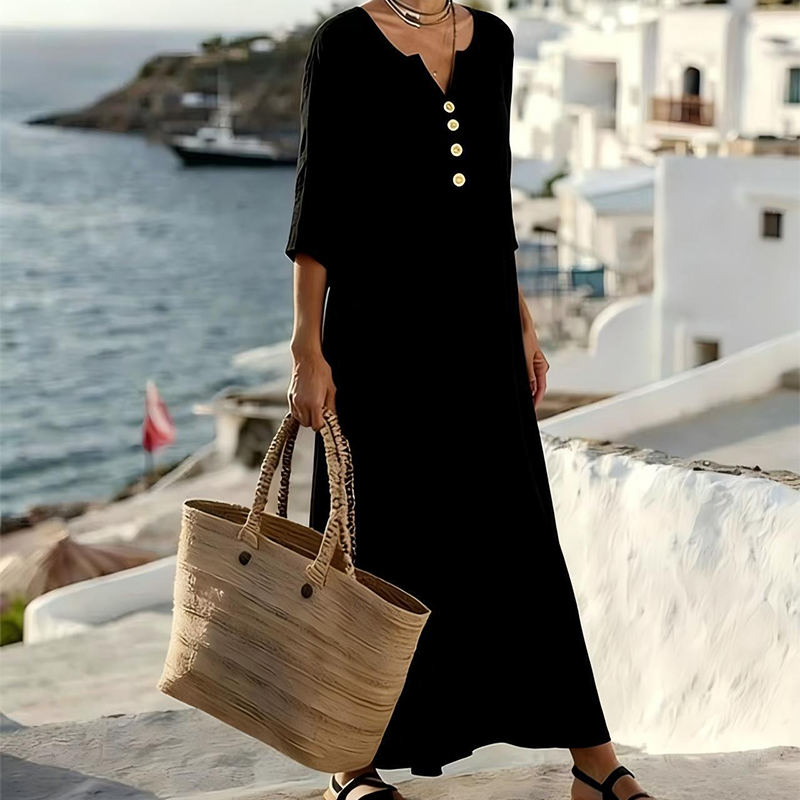 Rochie maxi casual pentru femei, cu decolteu în V și croială lejeră-13
