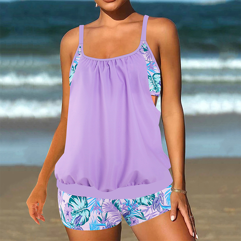 ❤️Set de două piese pentru femei: bluză tip tankini și pantaloni scurți-4