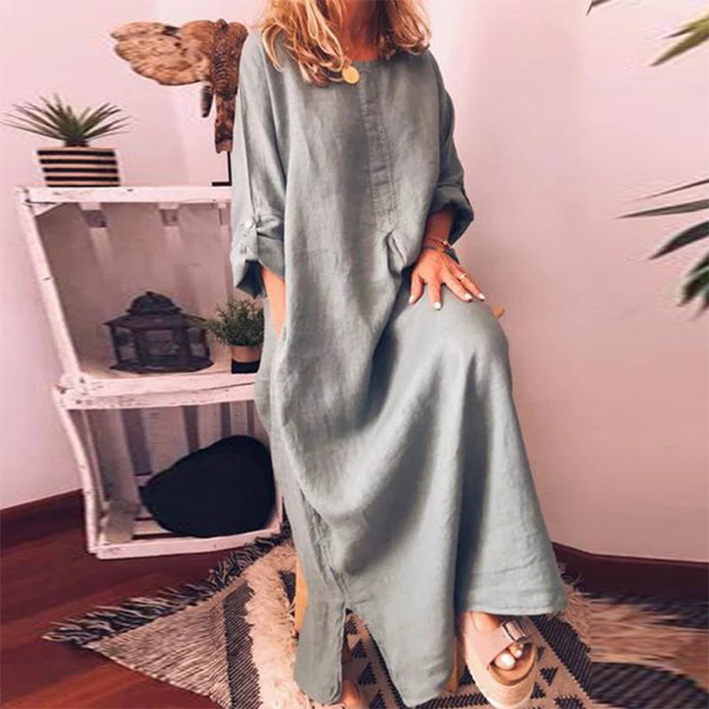Rochie maxi lejeră din bumbac și in, pentru femei-7