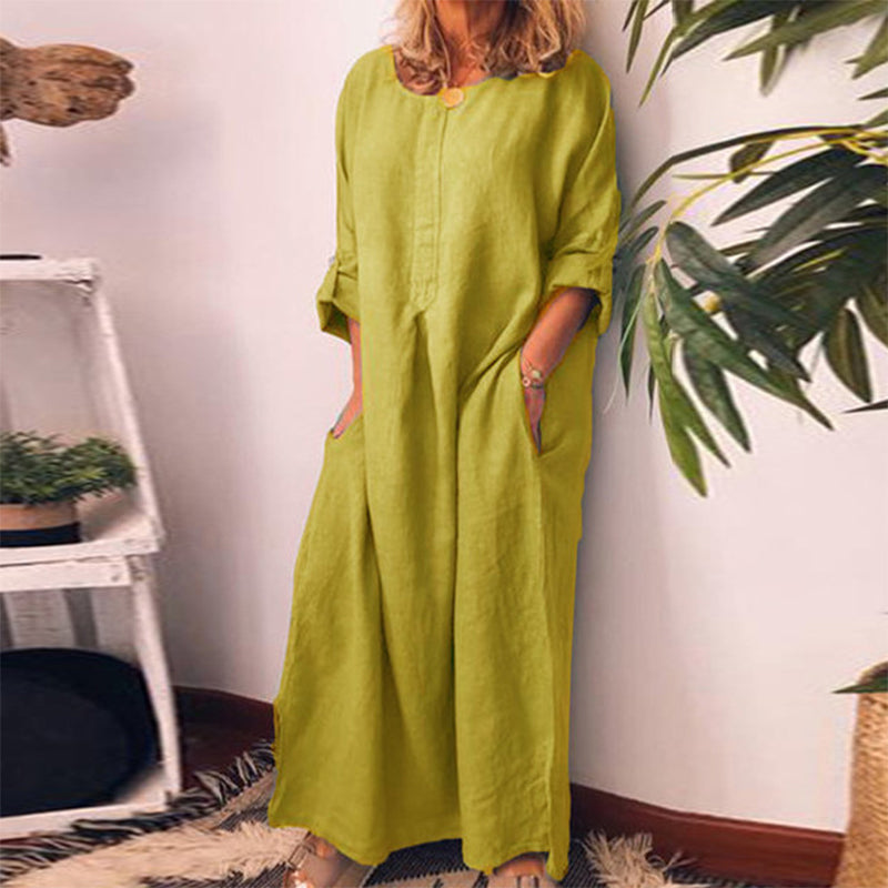 Rochie maxi lejeră din bumbac și in, pentru femei-9