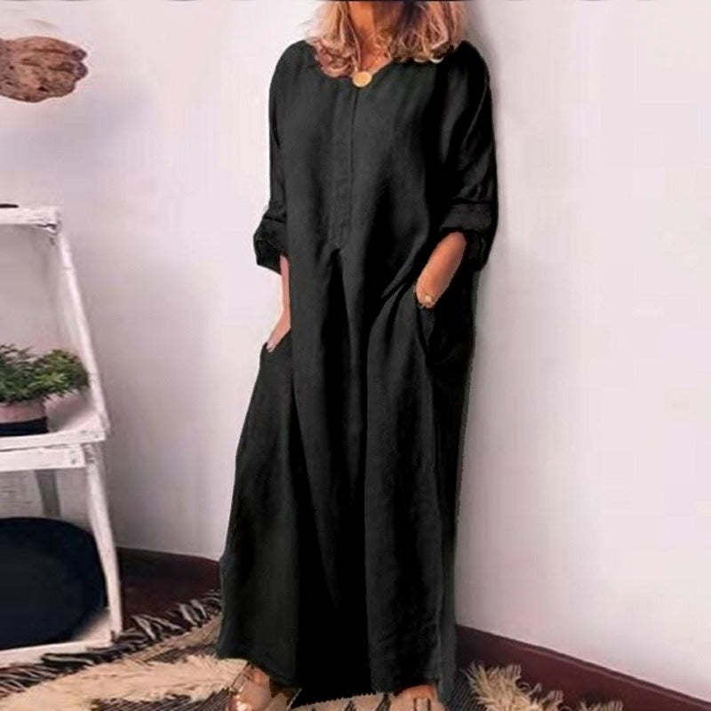 Rochie maxi lejeră din bumbac și in, pentru femei-10