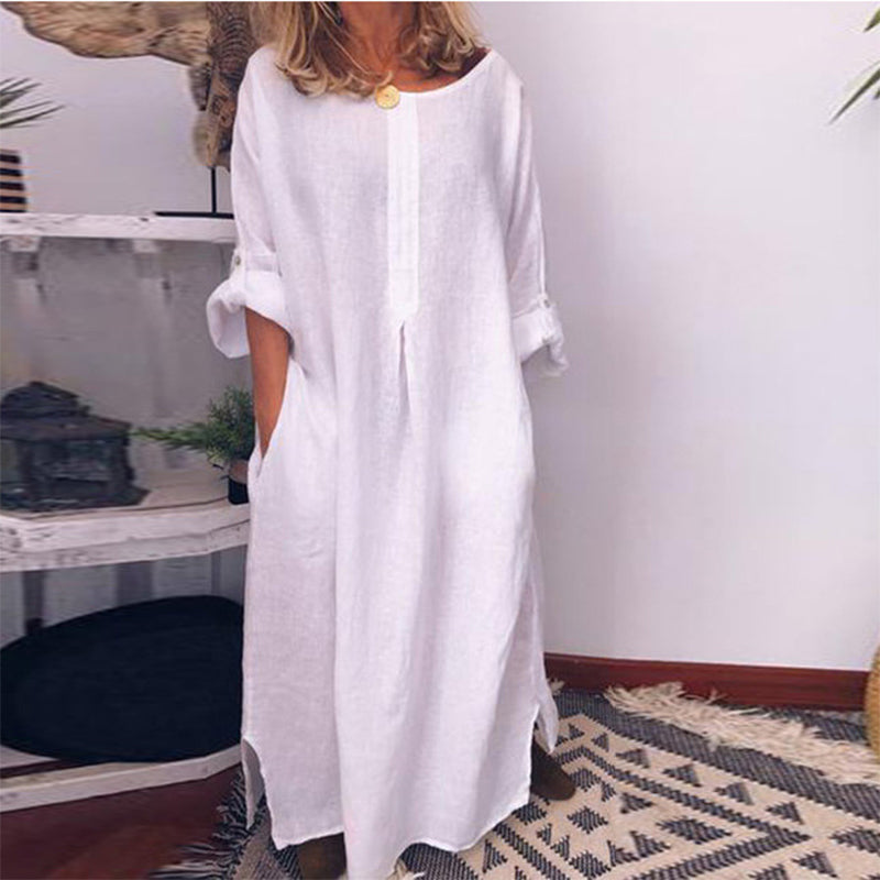 Rochie maxi lejeră din bumbac și in, pentru femei-12