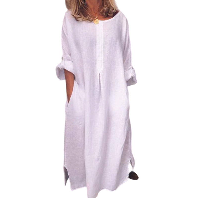 Rochie maxi lejeră din bumbac și in, pentru femei-16