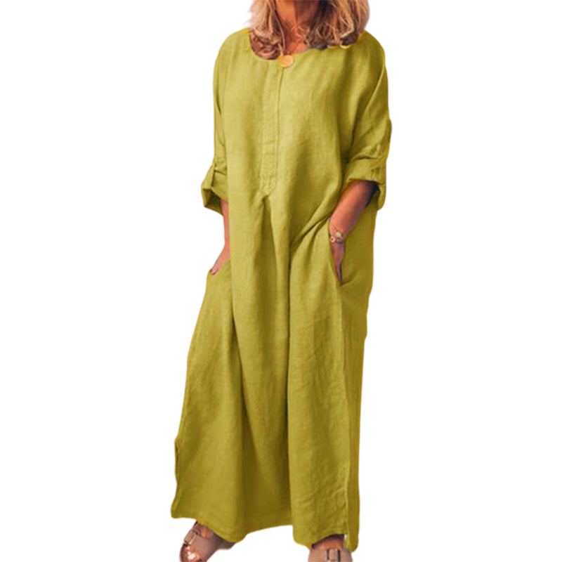 Rochie maxi lejeră din bumbac și in, pentru femei-19
