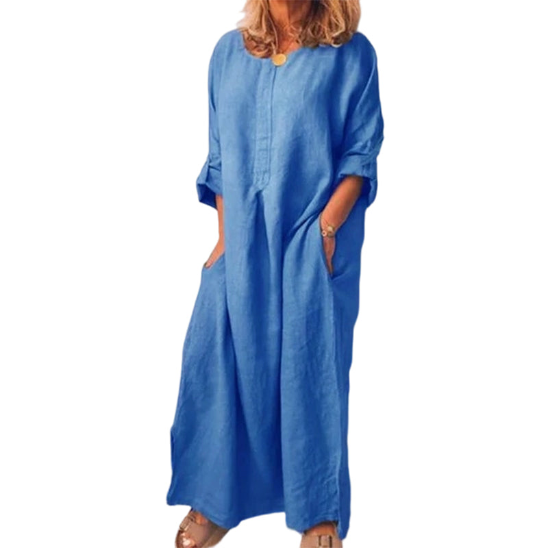 Rochie maxi lejeră din bumbac și in, pentru femei-18