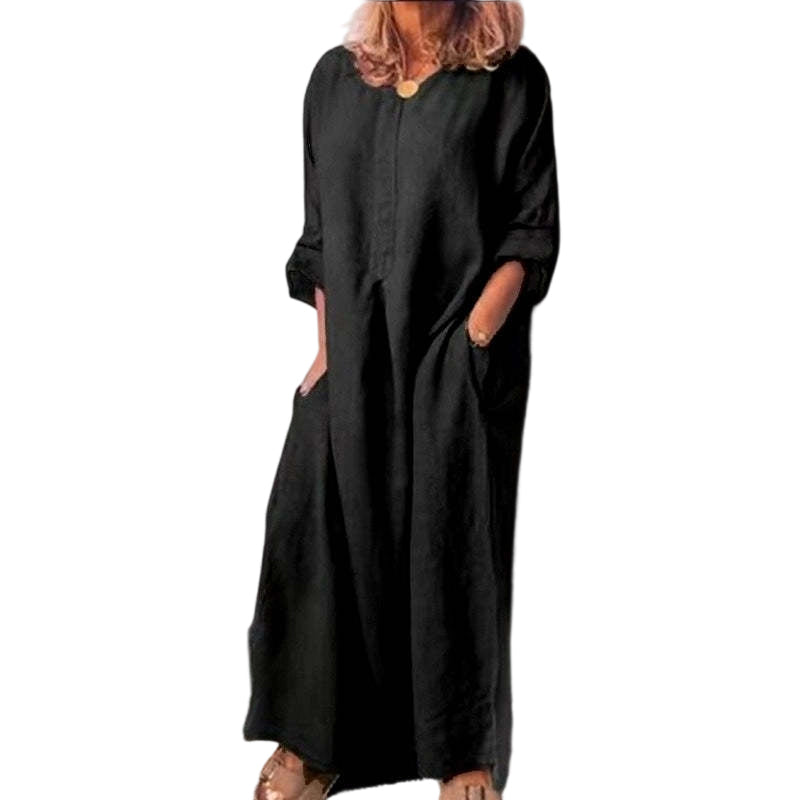 Rochie maxi lejeră din bumbac și in, pentru femei-20
