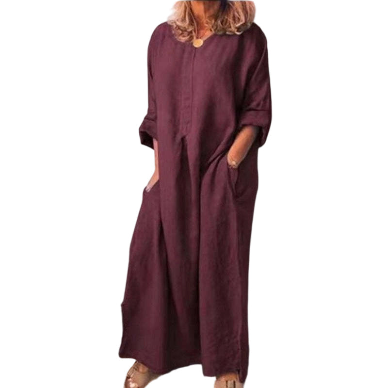 Rochie maxi lejeră din bumbac și in, pentru femei-21