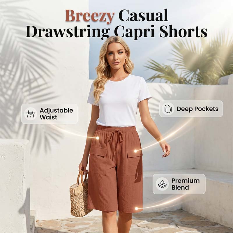 Pantaloni scurți casual din bumbac și in pentru femei-16