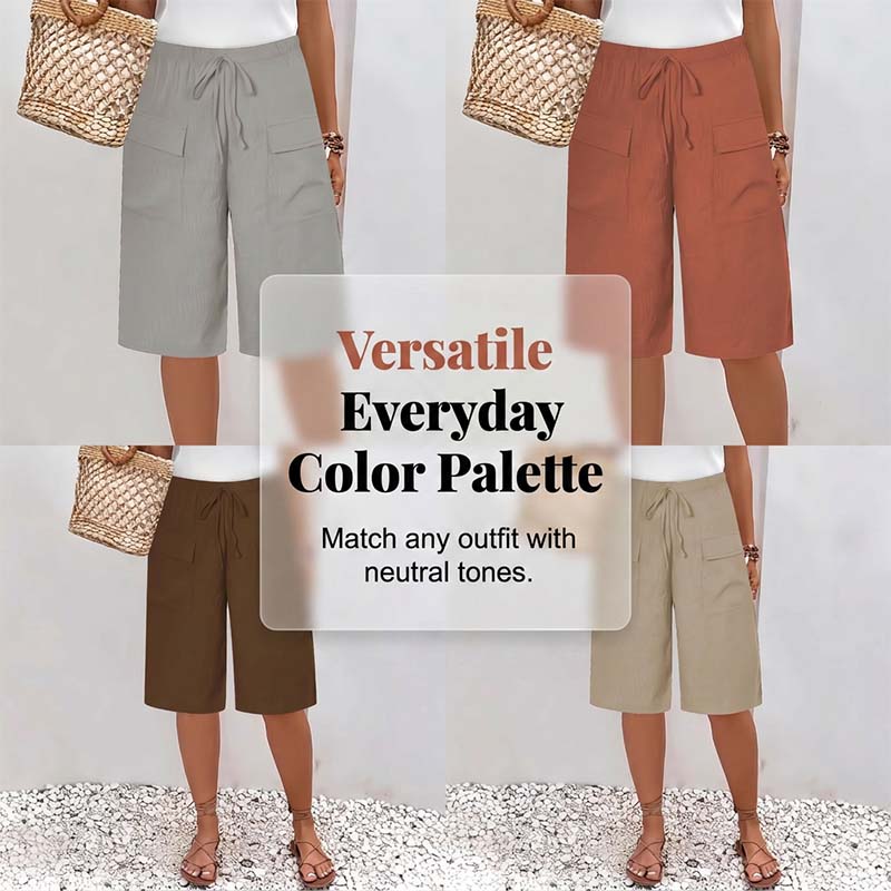 Pantaloni scurți casual din bumbac și in pentru femei-12