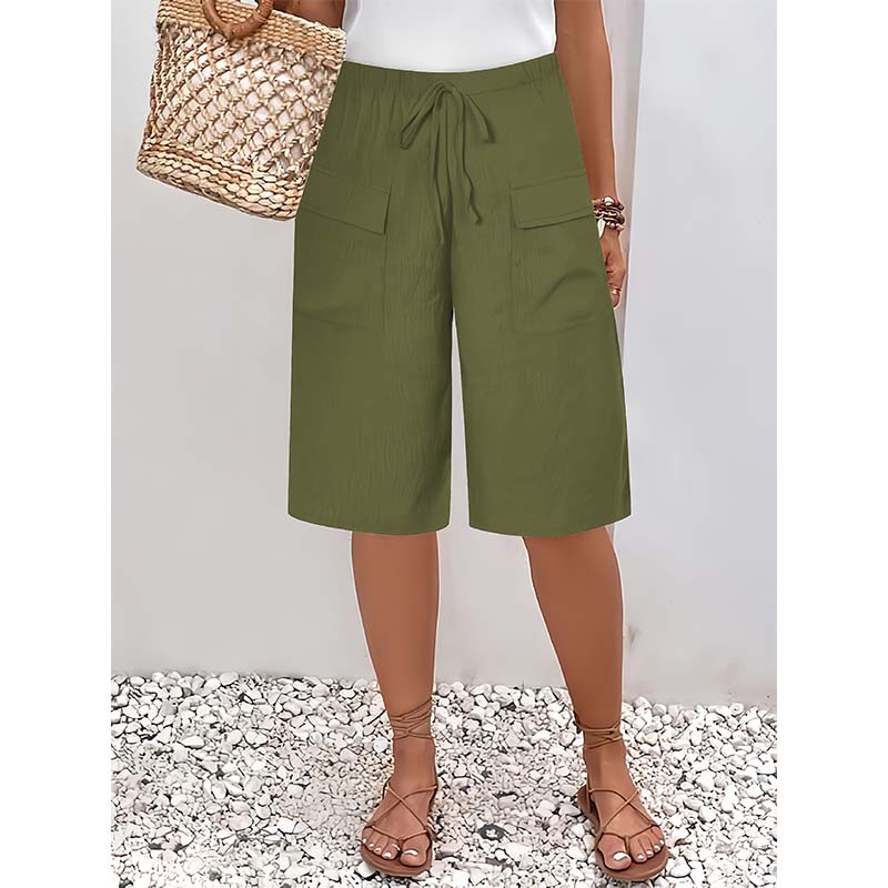 Pantaloni scurți casual din bumbac și in pentru femei-3