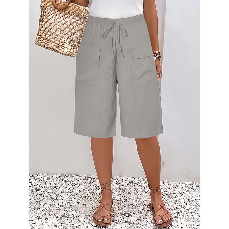 Pantaloni scurți casual din bumbac și in pentru femei-2