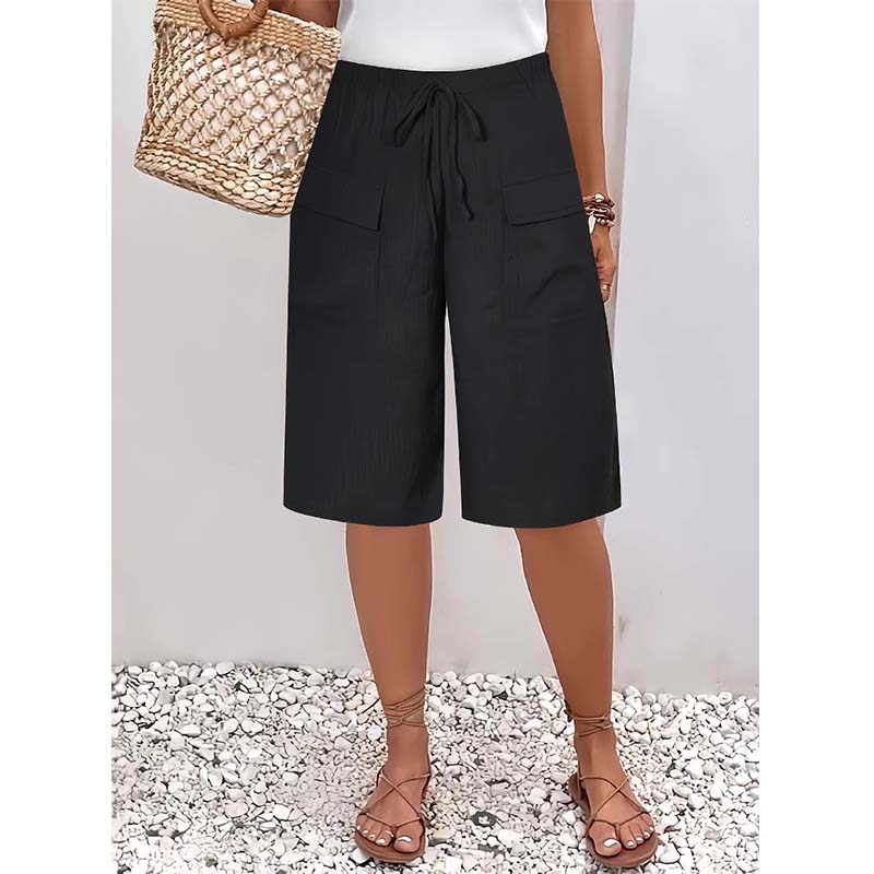 Pantaloni scurți casual din bumbac și in pentru femei-1