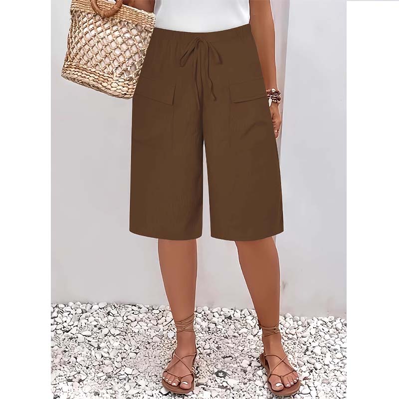 Pantaloni scurți casual din bumbac și in pentru femei-4