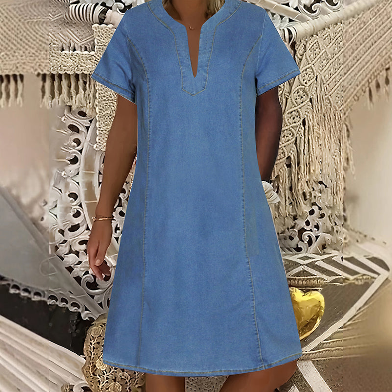 Rochie din denim pentru femei, cu decolteu în V-15