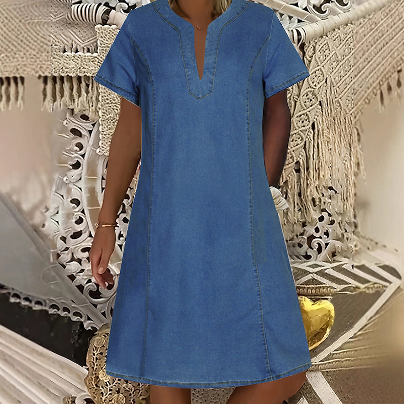 Rochie din denim pentru femei, cu decolteu în V-14
