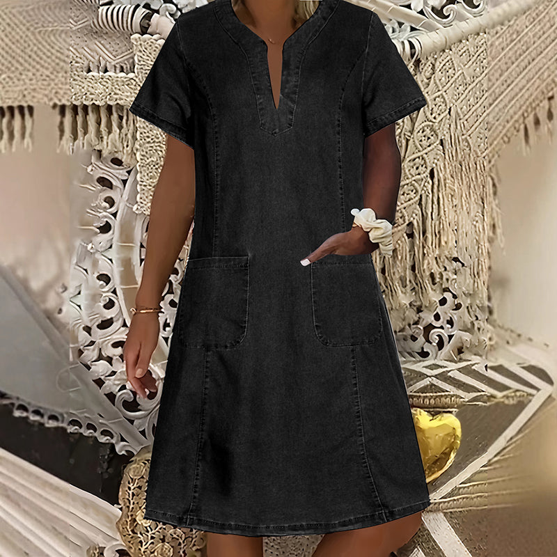 Rochie din denim pentru femei, cu decolteu în V-13