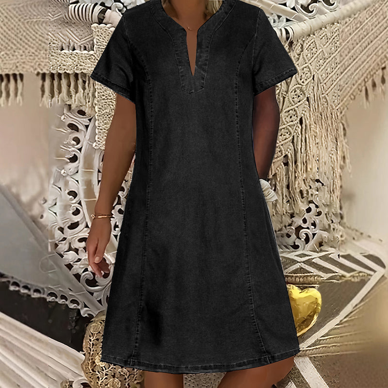 Rochie din denim pentru femei, cu decolteu în V-16