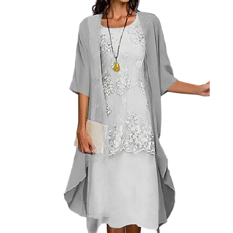 Set de rochie de gală până la genunchi și cardigan pentru femei-5