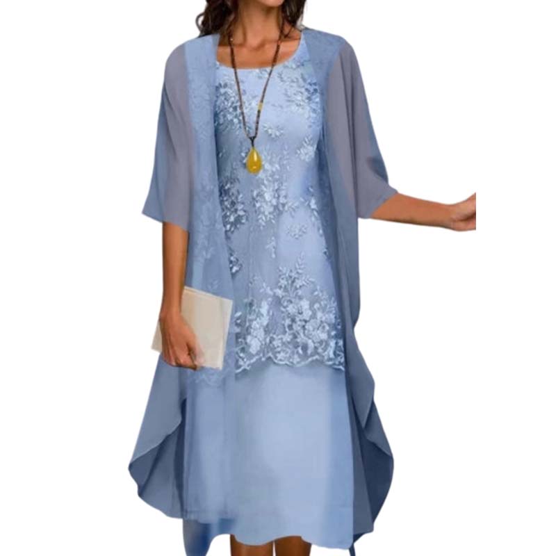 Set de rochie de gală până la genunchi și cardigan pentru femei-10