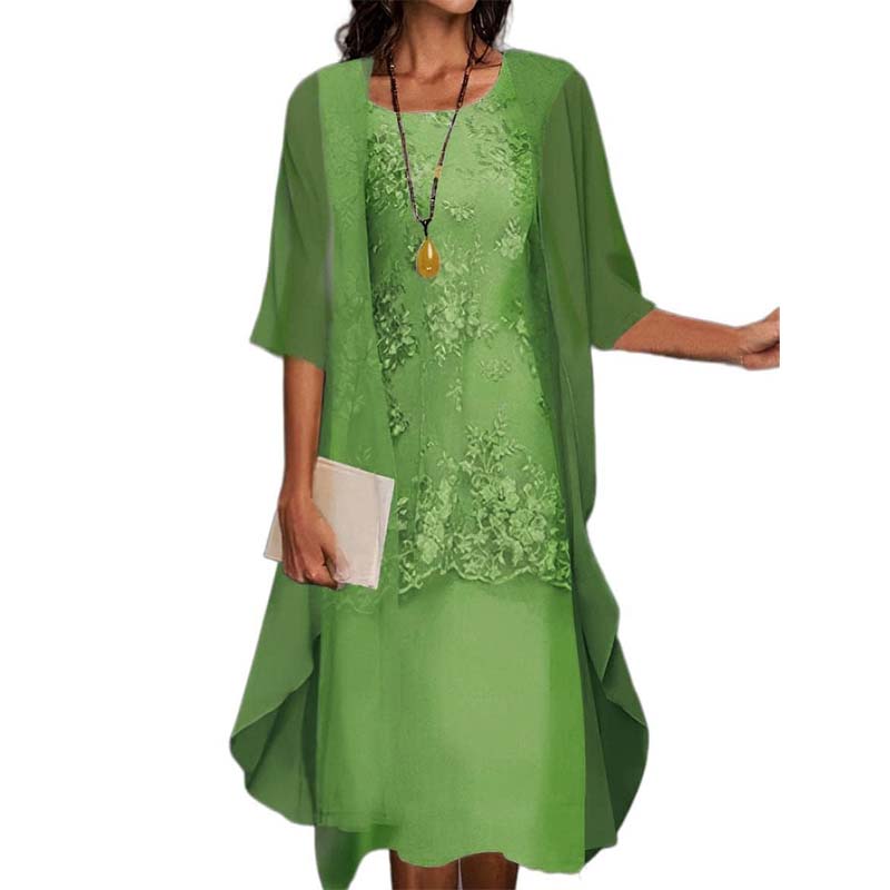 Set de rochie de gală până la genunchi și cardigan pentru femei-8