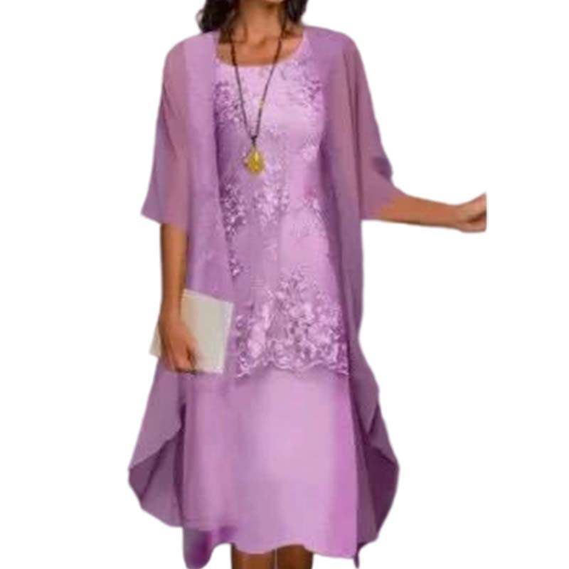 Set de rochie de gală până la genunchi și cardigan pentru femei-16