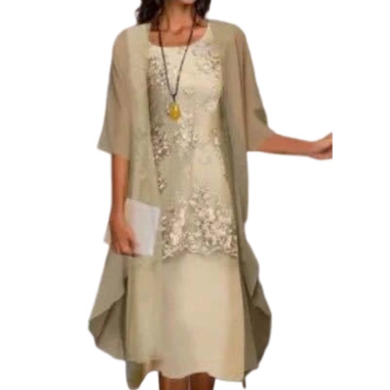 Set de rochie de gală până la genunchi și cardigan pentru femei-9