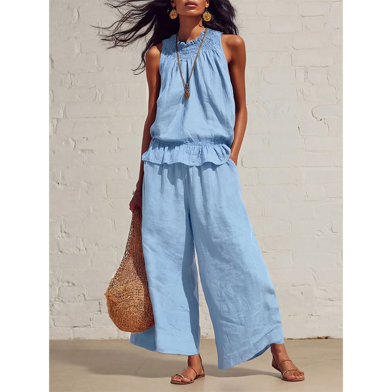 🔥Set din bluză fără mâneci și pantaloni lungi pentru femei-4