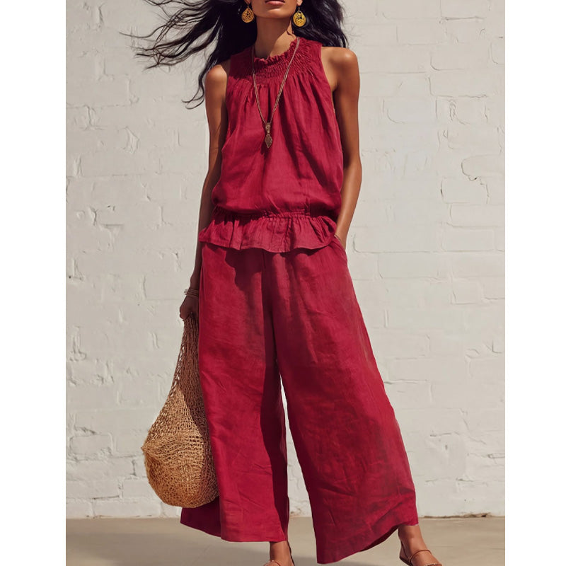 🔥Set din bluză fără mâneci și pantaloni lungi pentru femei-3
