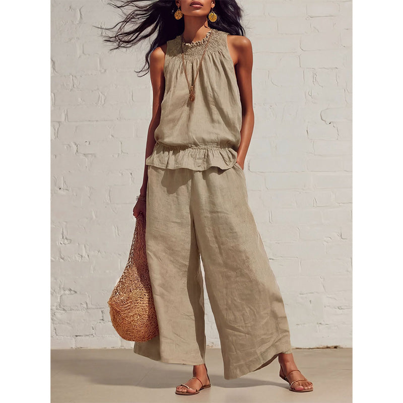 🔥Set din bluză fără mâneci și pantaloni lungi pentru femei-7