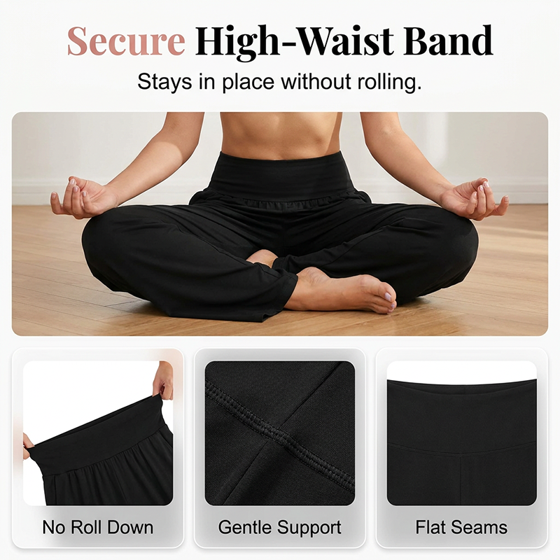 Pantaloni de yoga și de zi cu zi pentru femei, cu talie înaltă și buzunare-3