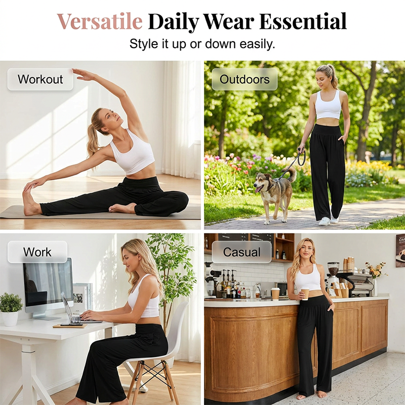 Pantaloni de yoga și de zi cu zi pentru femei, cu talie înaltă și buzunare-7