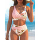 Set de bikini cu talie înaltă și imprimeu pentru femei, asortat cu sandale confortabile din tricot