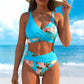Set de bikini cu talie înaltă și imprimeu pentru femei, asortat cu sandale confortabile din tricot