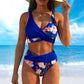 Set de bikini cu talie înaltă și imprimeu pentru femei, asortat cu sandale confortabile din tricot