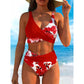 Set de bikini cu talie înaltă și imprimeu pentru femei, asortat cu sandale confortabile din tricot