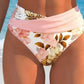 Set de bikini cu talie înaltă și imprimeu pentru femei, asortat cu sandale confortabile din tricot