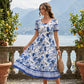 Rochie midi cu imprimeu floral și decolteu pătrat pentru femei