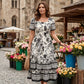 Rochie midi cu imprimeu floral și decolteu pătrat pentru femei