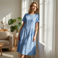 Rochie midi casual pentru femei cu nasturi neregulați