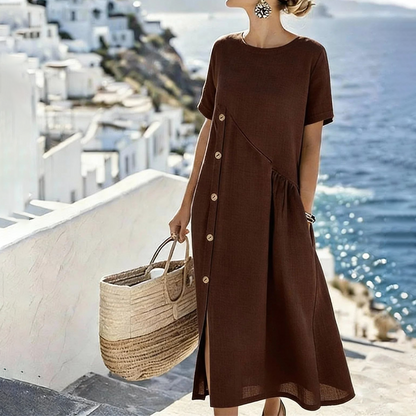 Rochie midi casual pentru femei cu nasturi neregulați