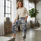 Pantaloni jogger cu talie înaltă, model floral vintage