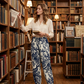Pantaloni jogger cu talie înaltă, model floral vintage