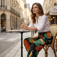 Pantaloni jogger cu talie înaltă, model floral vintage