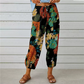Pantaloni jogger cu talie înaltă, model floral vintage