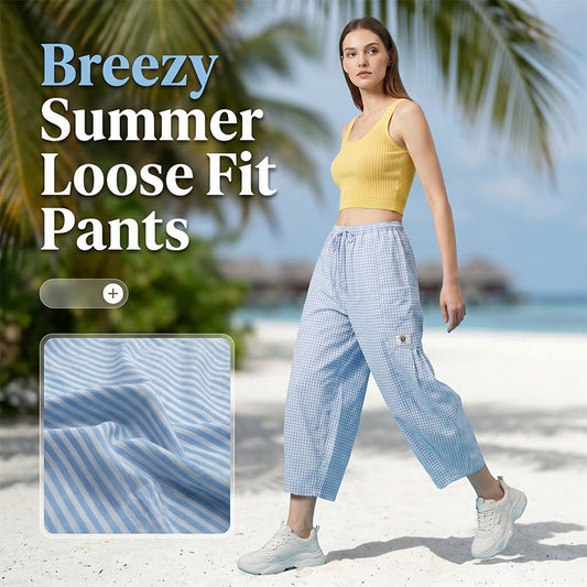 Pantaloni Gingham lejeri pentru femei, croială largă