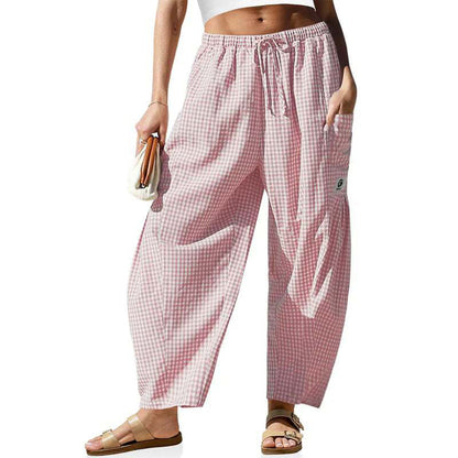Pantaloni Gingham lejeri pentru femei, croială largă