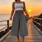 Pantaloni Capri cu talie înaltă, elastici, cu picior larg, pentru femei