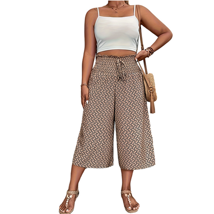 Pantaloni Capri cu talie înaltă, elastici, cu picior larg, pentru femei
