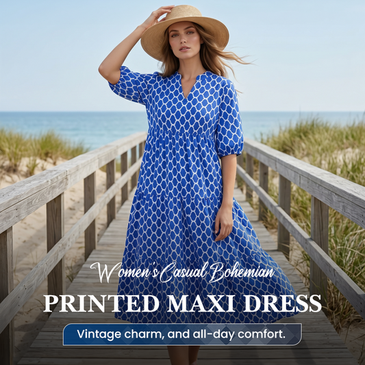 Rochie Maxi Bohemiană Imprimată, Casual pentru Femei